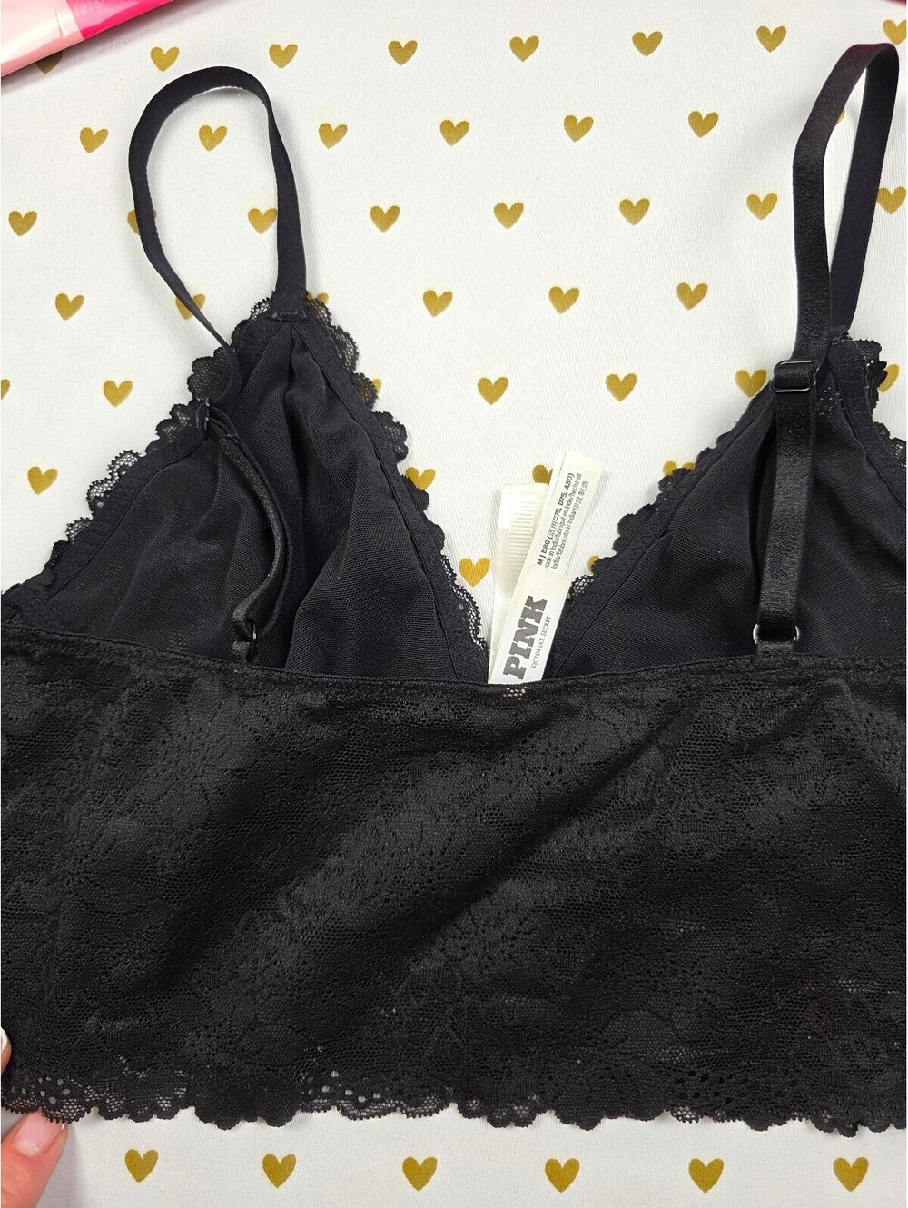 Victorias Secret Pink Black Stretch Medium Bralette Bra Top Tank - Picture 3 of 4
